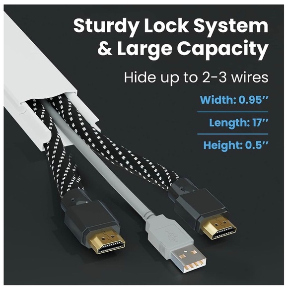 White, Self-Adhesive Cord Covers for Wires on Wall 153in-9X (L17 x W0.95 x H0.5) - Picture 4 of 9